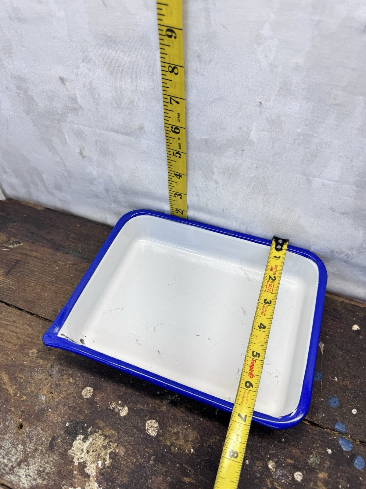 White And Blue Enamel Photography Tray Antique #1305