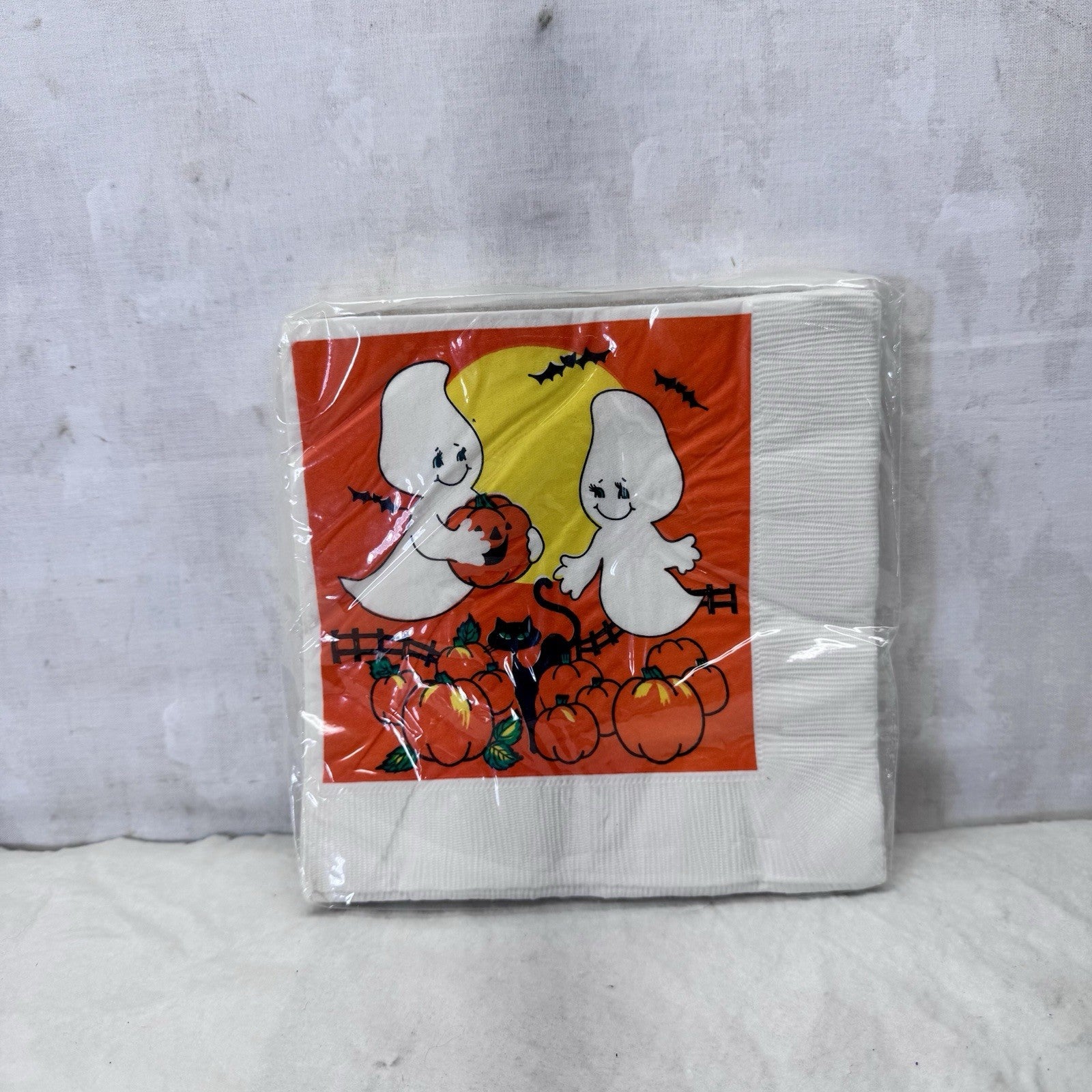 Ghost Pumpkins Black Cat Halloween Napkins Vintage NOS