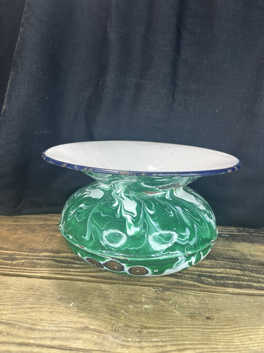 Vintage Enamel Swirl Green Spittoon