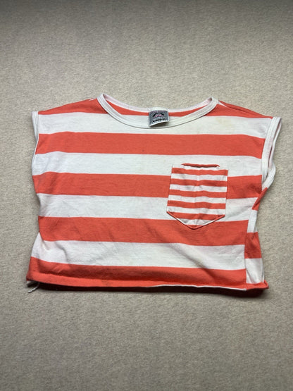1980s Women’s S Sleeve Peach & Wht Knit Top