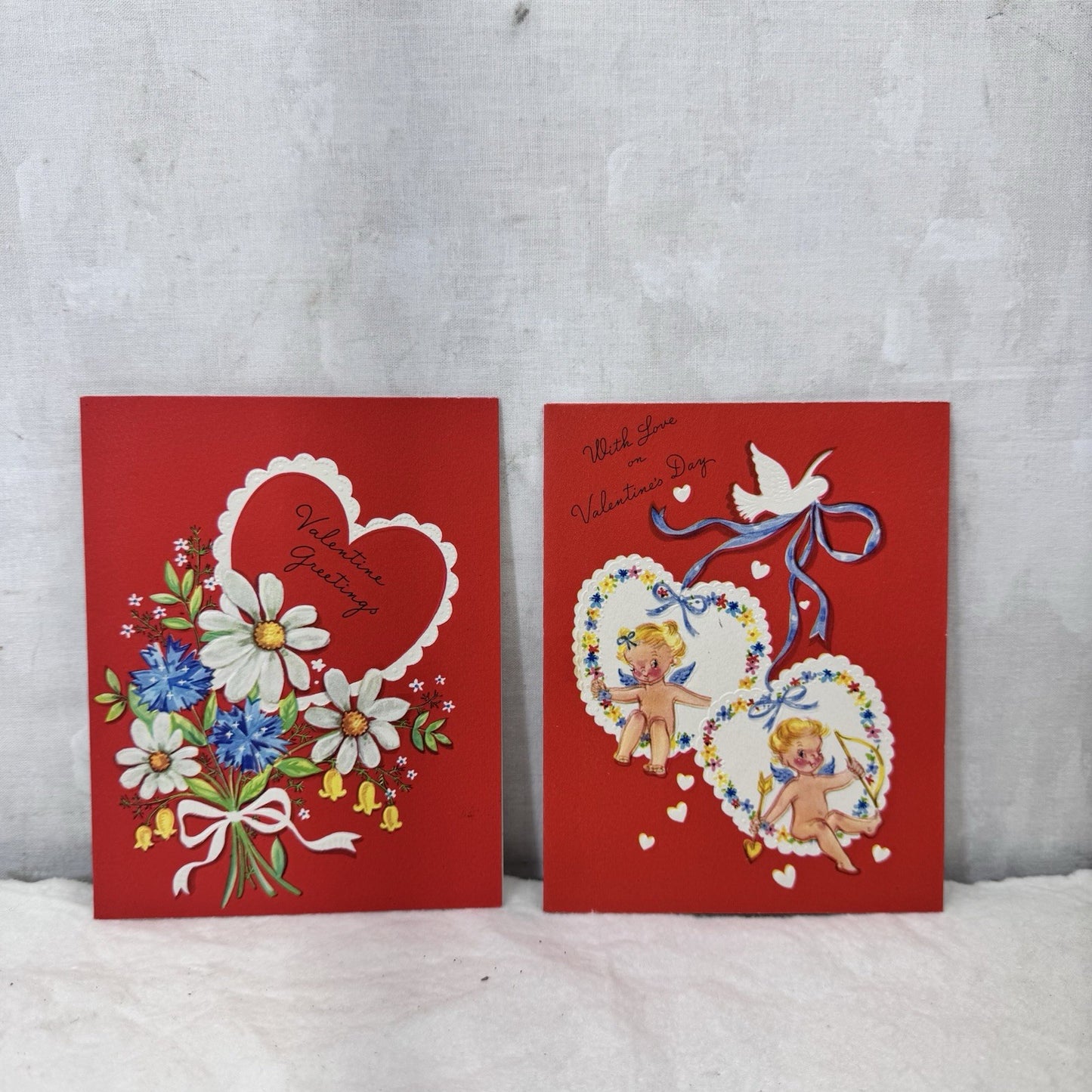Two Vintage Valentines Day Paper Cards