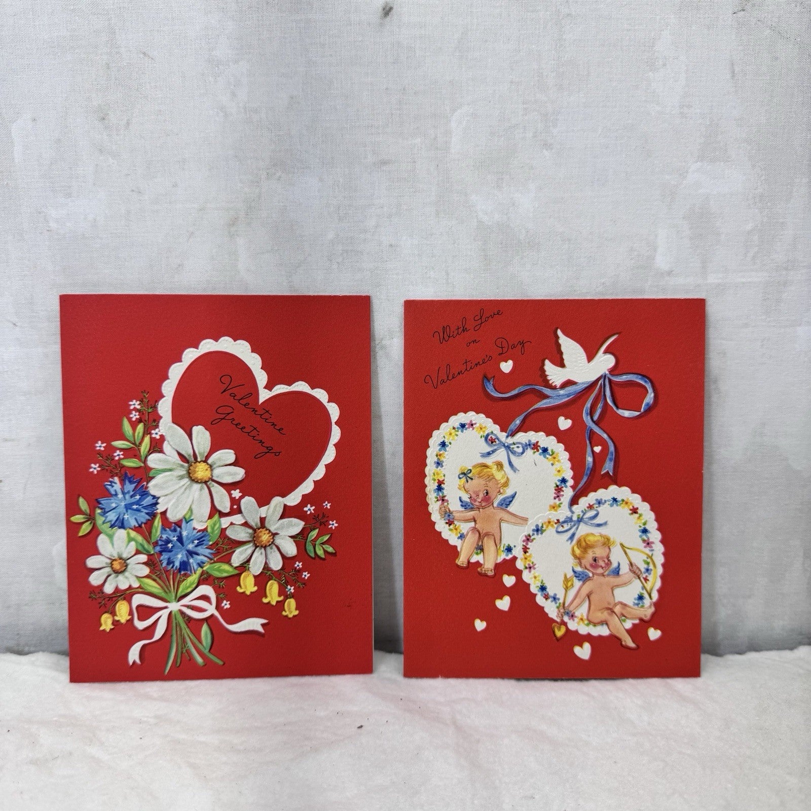 Two Vintage Valentines Day Paper Cards