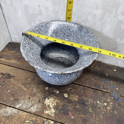 Grey White Enamel Spittoon Vintage