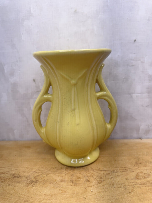 Yellow Vintage McCoy Tassel Vase W/2 Handles #1026