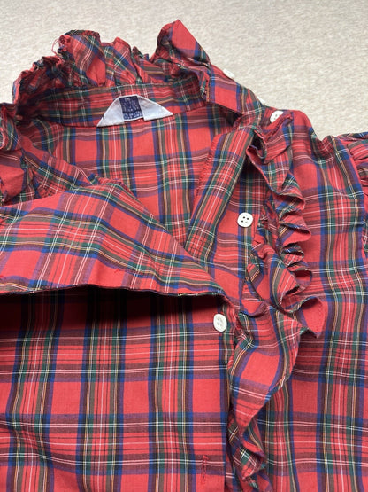 1970s, 80s Women’s Red Plaid Western L Sleeve Cotton Ruffles Top