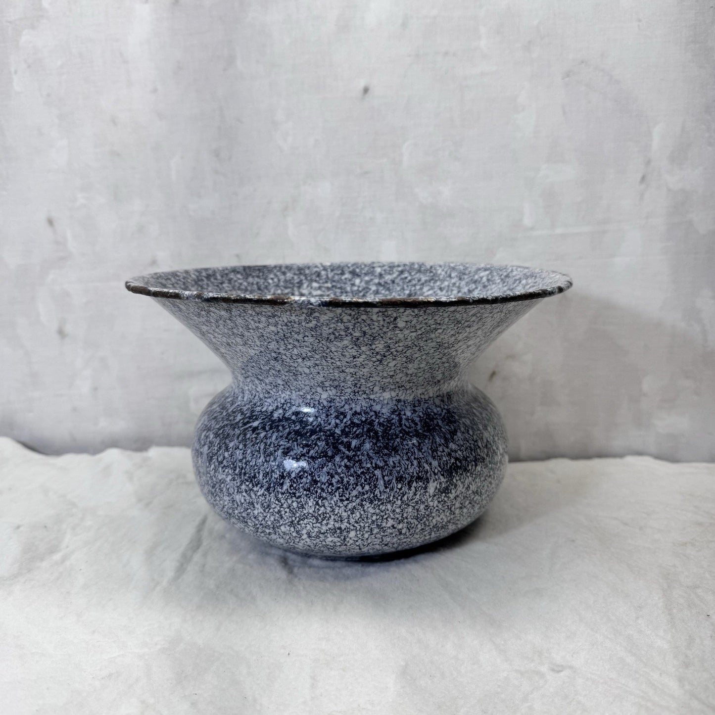 Grey White Enamel Spittoon Vintage