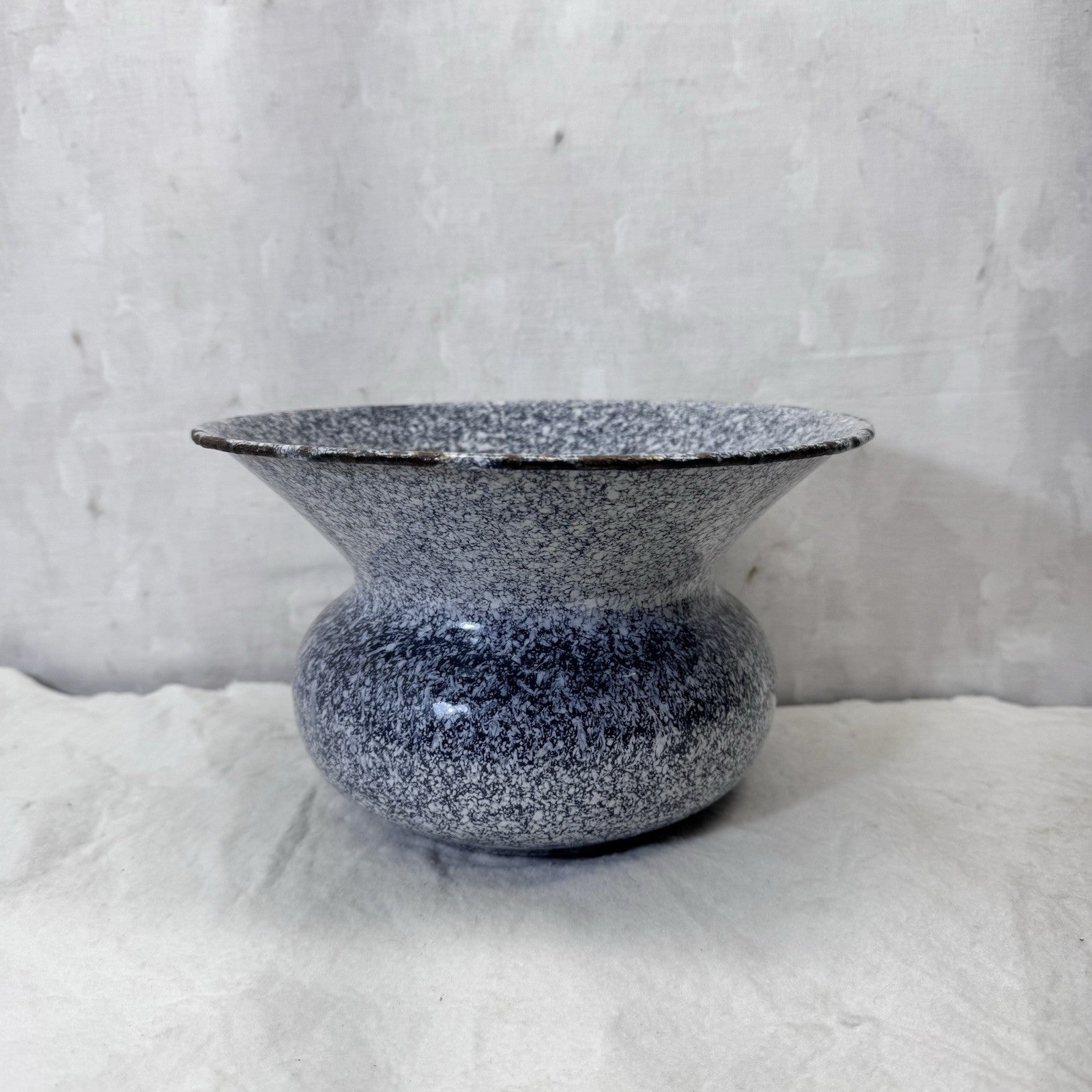 Grey White Enamel Spittoon Vintage