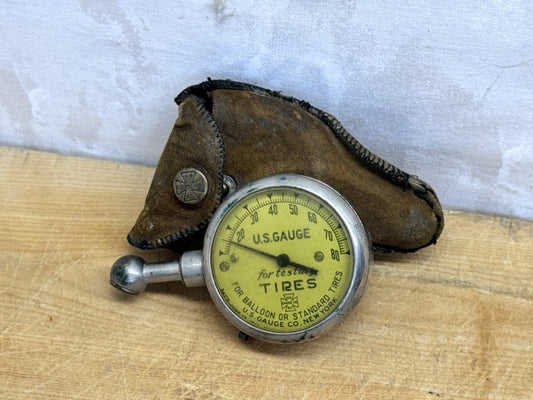 Antique Bike  Tire Gauge With Leather Pouch #1129