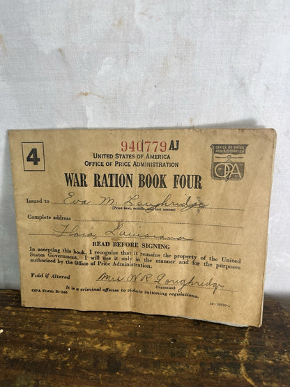 WW2 1940s Vintage War Ration Book 4 With Partial Stamps