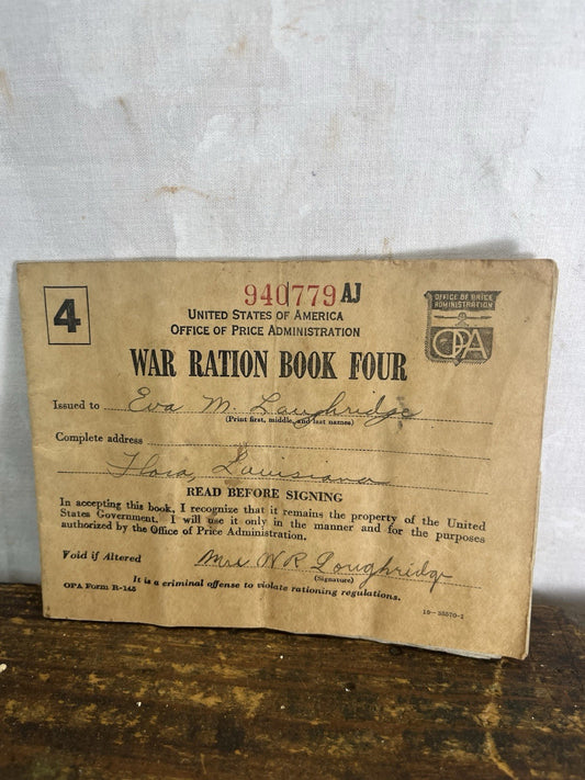 WW2 1940s Vintage War Ration Book 4 With Partial Stamps
