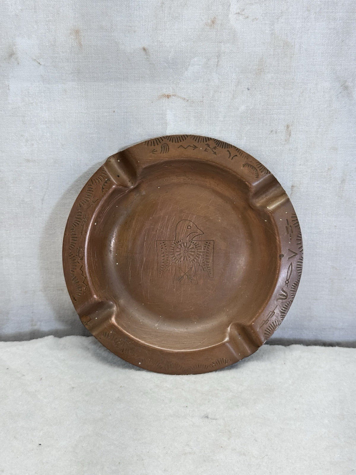 Thunderbird Copper Ashtray Navajo Old Pawn Stamp Hammered Vintage Fred Harvey