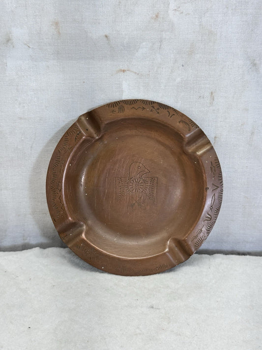 Thunderbird Copper Ashtray Navajo Old Pawn Stamp Hammered Vintage Fred Harvey