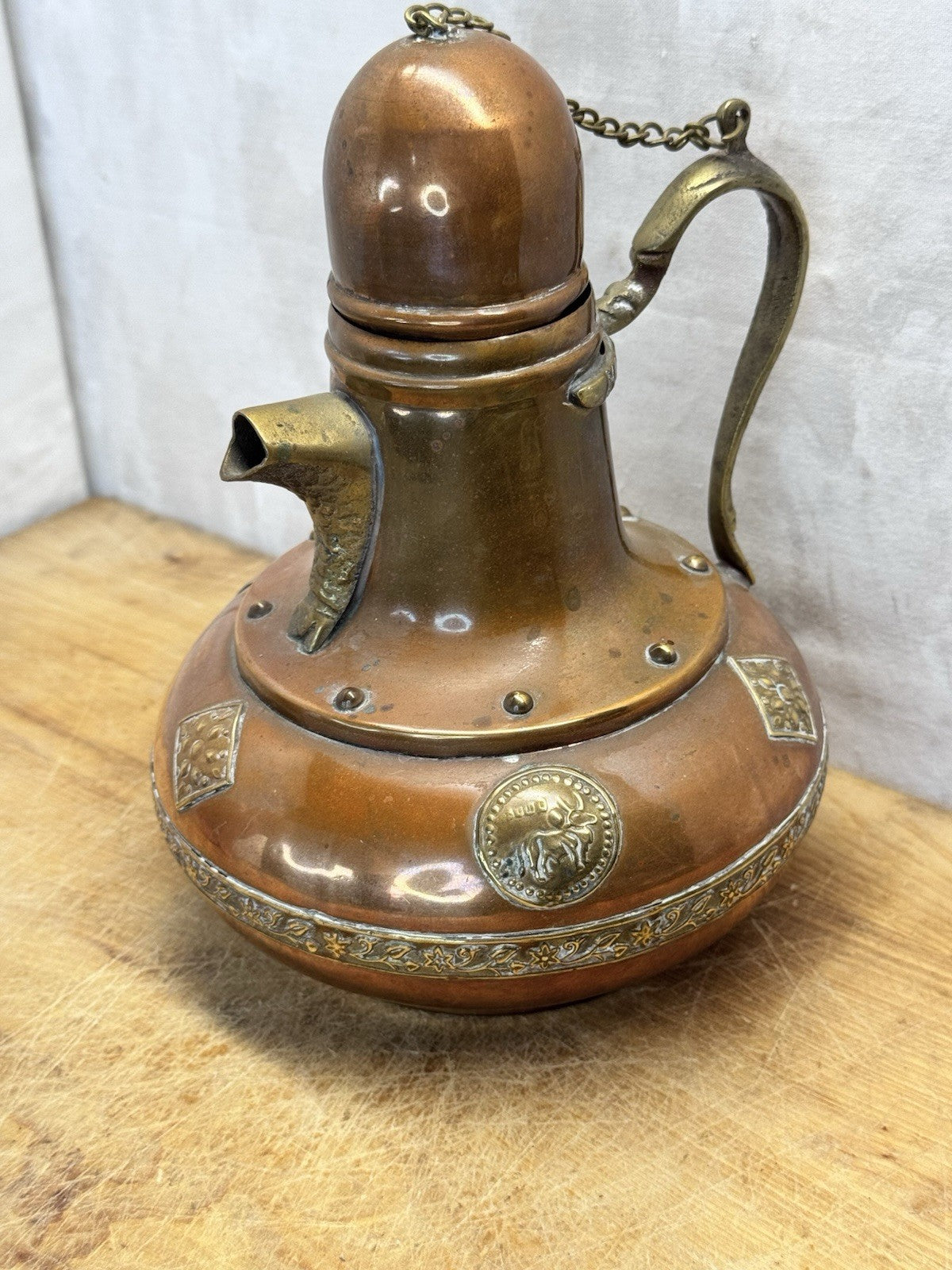 Decorative Brass Zodiac Tea Pot Vtg #S-1557