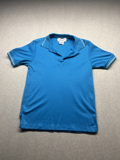 1980s Women’s Blue S Sleeve Knit Polo shirt 