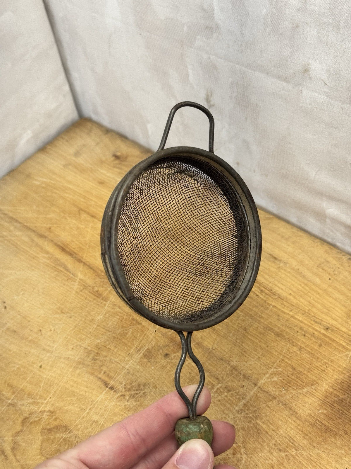 Handheld Handle Mini Green Strainer Vtg #S-1417