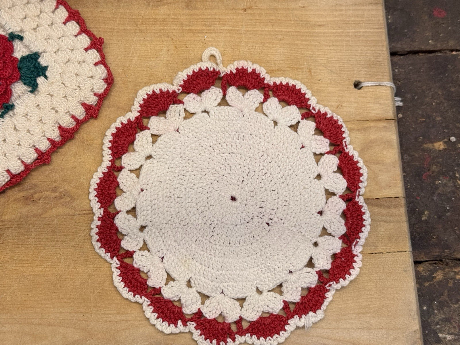 Handmade Crocheted 3 Potholders Vtg #1380