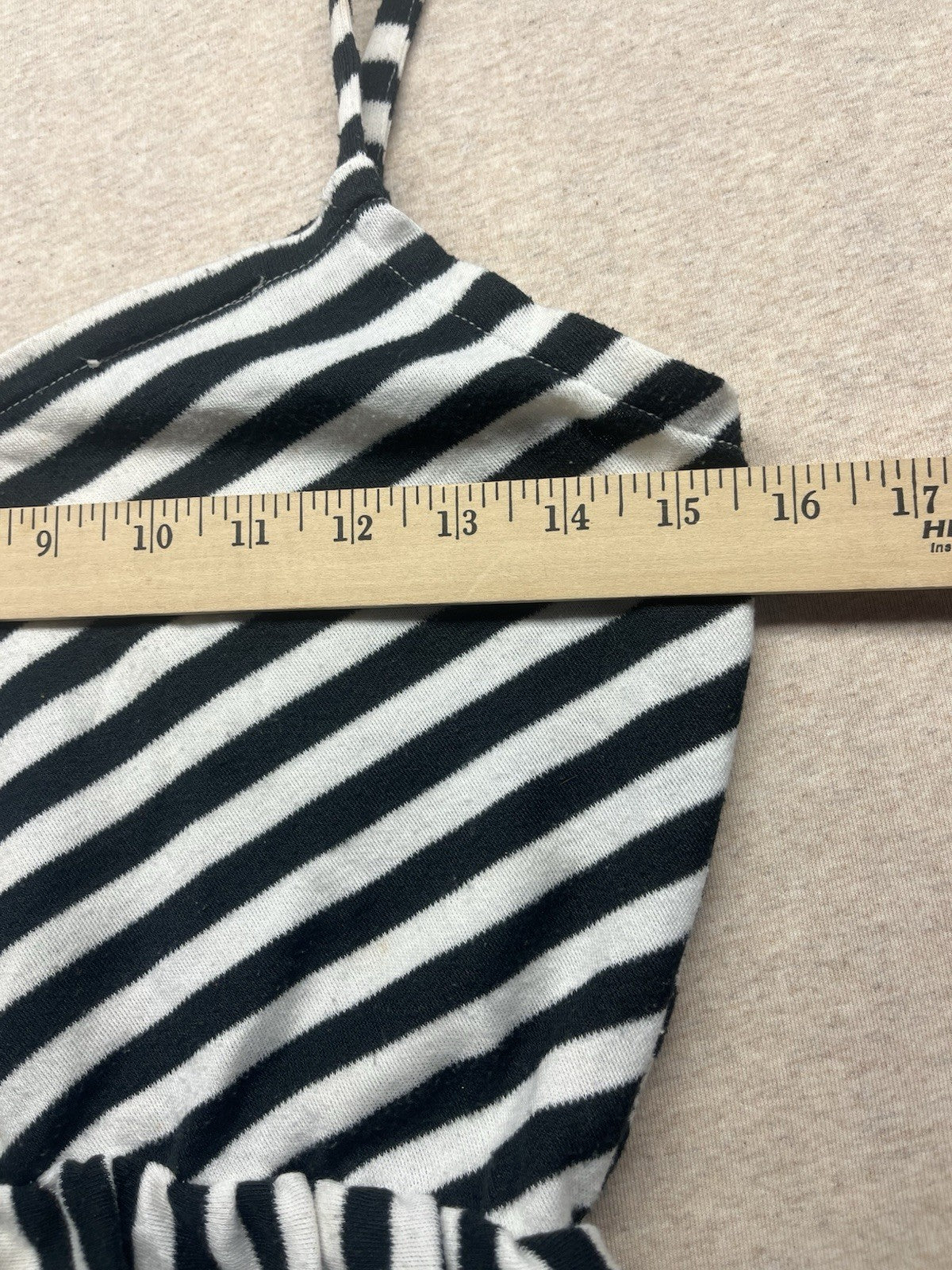 1970s, 80s Women’s Black Knit Striped Sleeveless Ruffled Top