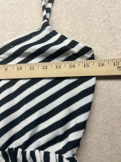 1970s, 80s Women’s Black Knit Striped Sleeveless Ruffled Top