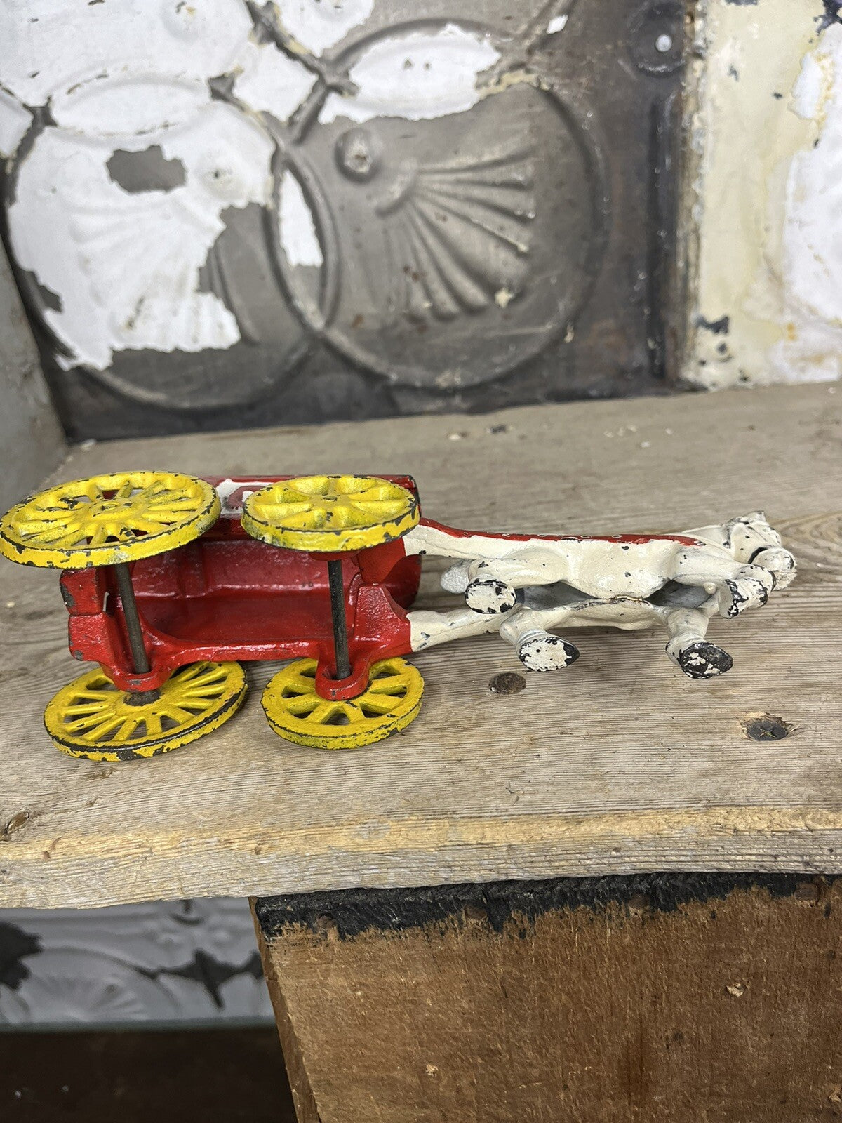 Antique Vintage Cast iron Toy Horse And Wagon,collectible 