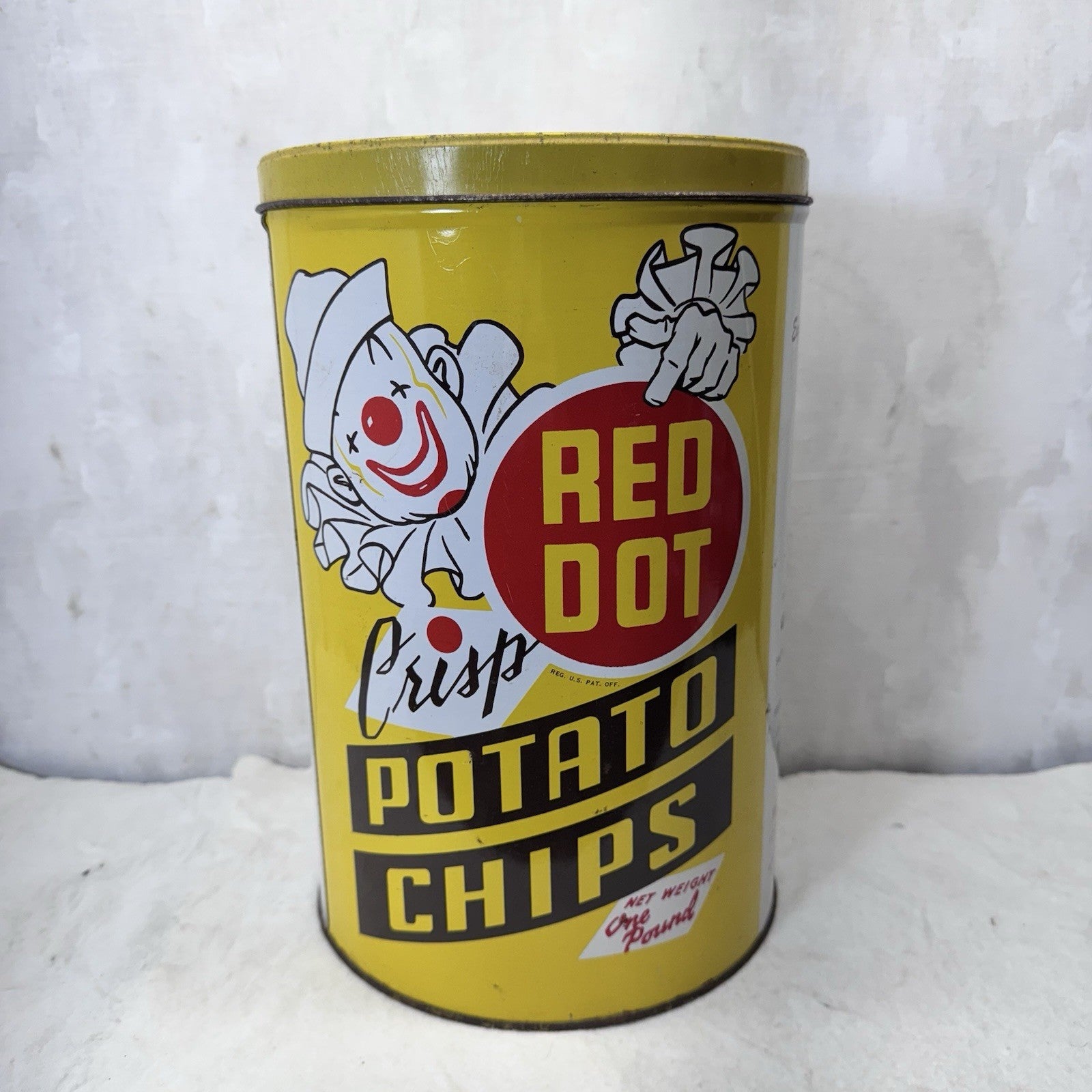 Red Dot Potatoes Chips Yellow Tin Empty Vintage 