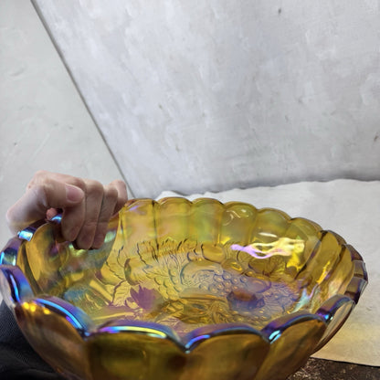 Vintage Amber Gold Carnival Glass Iridescent Large Bowl