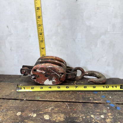 Double Wooden Pulley Metal Hook Vintage 
