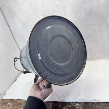 Grey Enamelware Splatter Swirl Mottled Coffee Pot Vintage