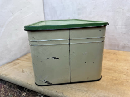 Antique Tin Bread Box Green & Cream #1480