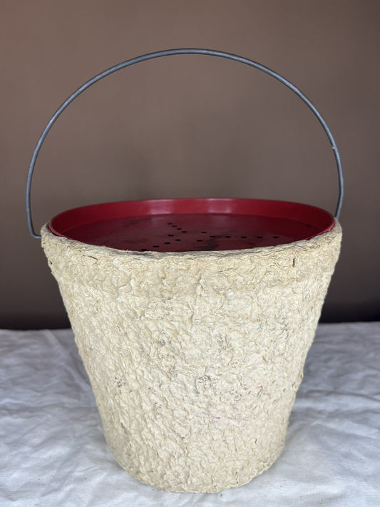 Vintage Paper Mache Minnow Bucket W/Meral Cover, Man cave Collectible 