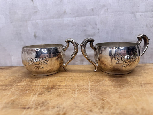 Silver Plated Cream And Sugar Set With Tray Antique #1261