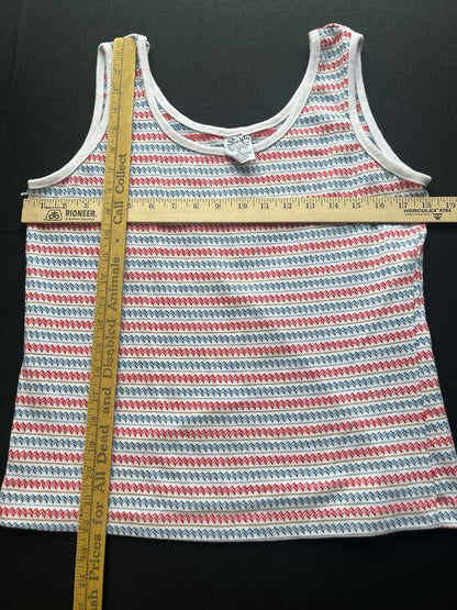 1980s Red White Blue Women’s Society Sleeveless Knit Shirt