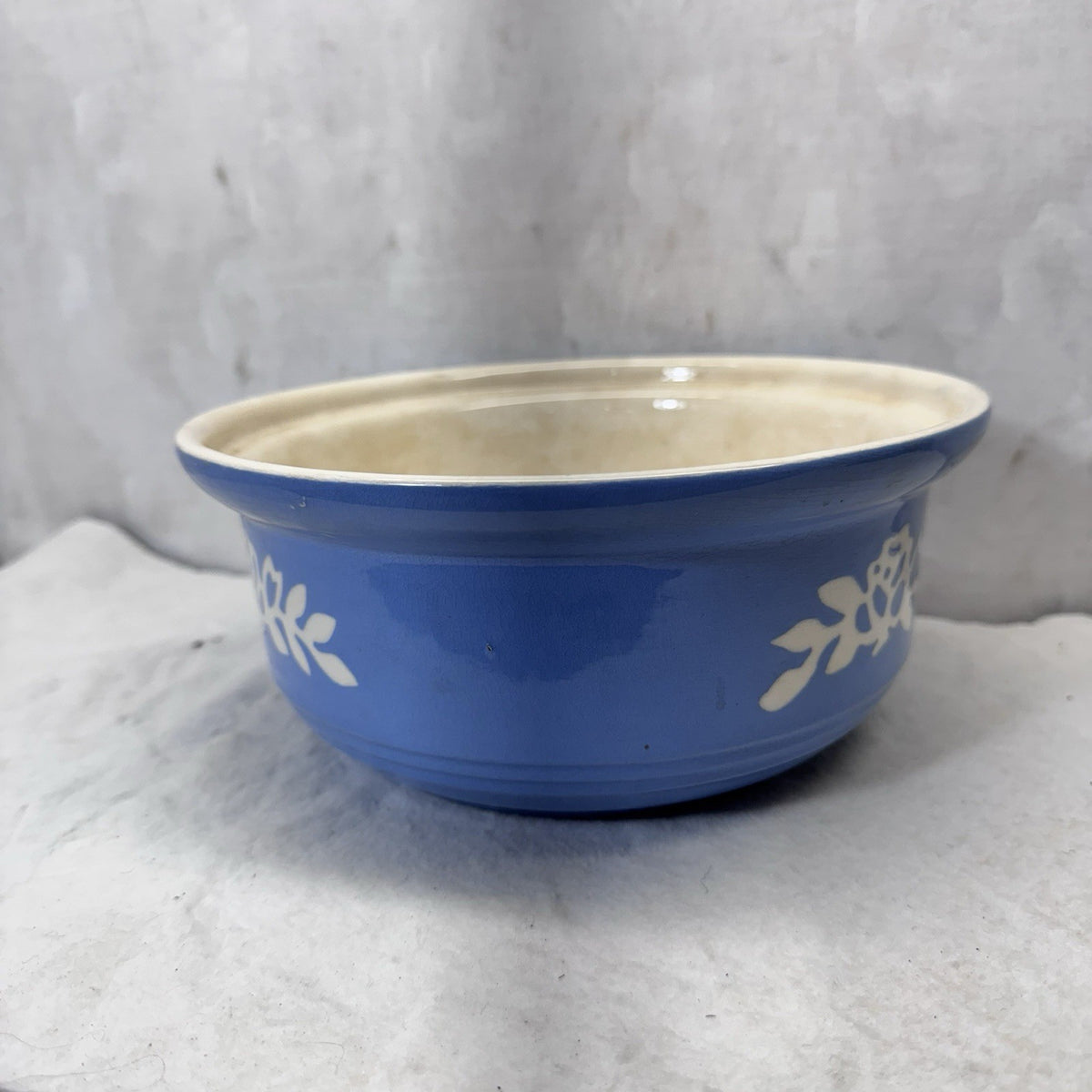 Blue Harker White Rose Carv-Kraft Cameoware Pottery Casserole Vintage