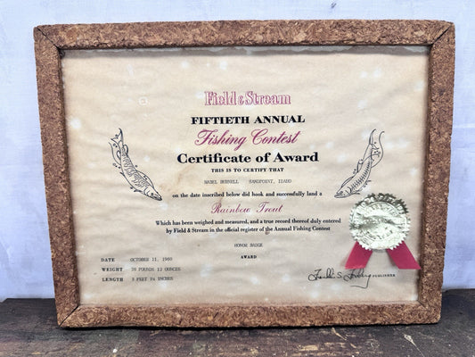 Vintage 1960s Fishing Award #1008