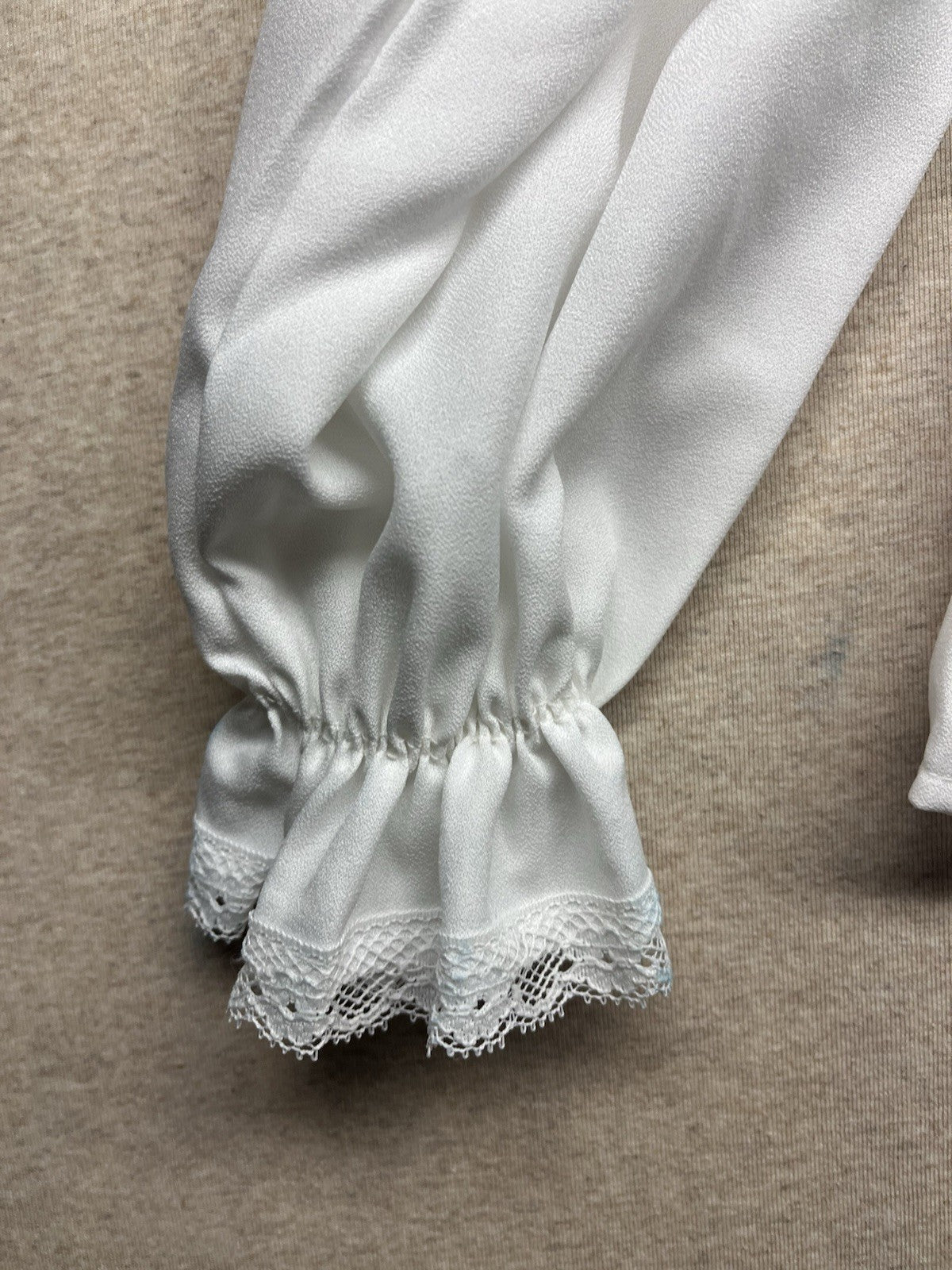 1960s, 70s Women’s L Sleeve White Nylon Ruffled Shirt