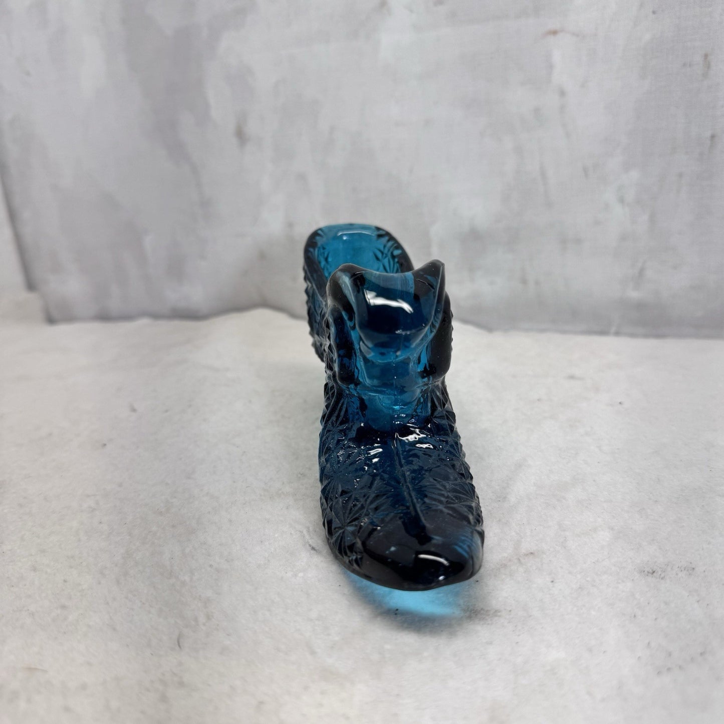 Teal Blue Antique Glass Daisy Pattern Shoe Vintage