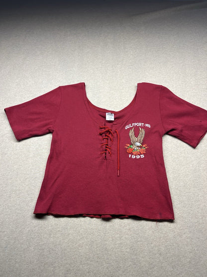  1990s Women’s Red S Sleeve Knit Gulfport Top