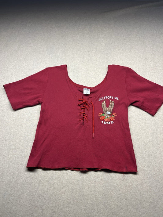  1990s Women’s Red S Sleeve Knit Gulfport Top