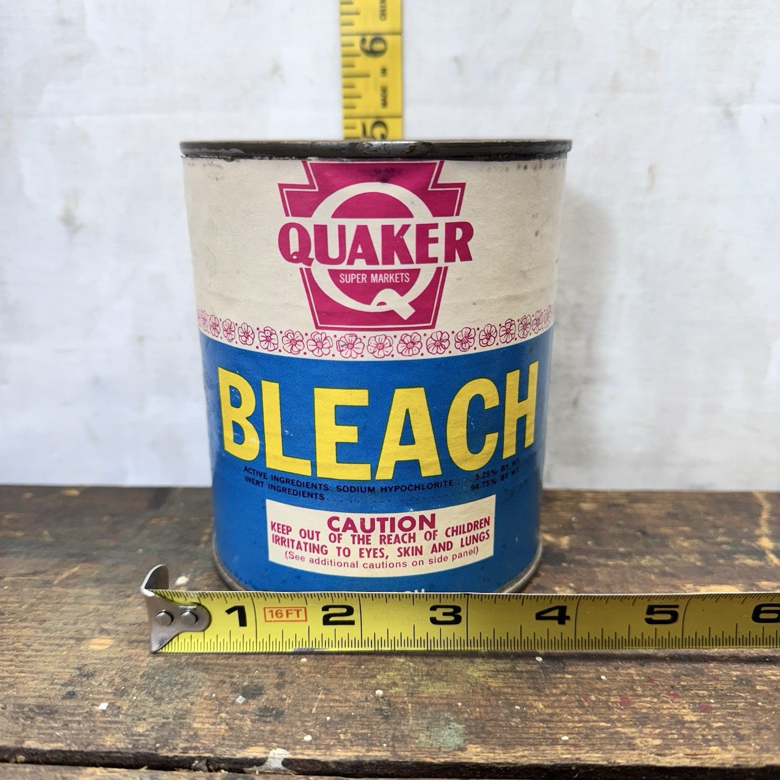 Quaker Bleach Tin Can Paper Label Vintage Empty 