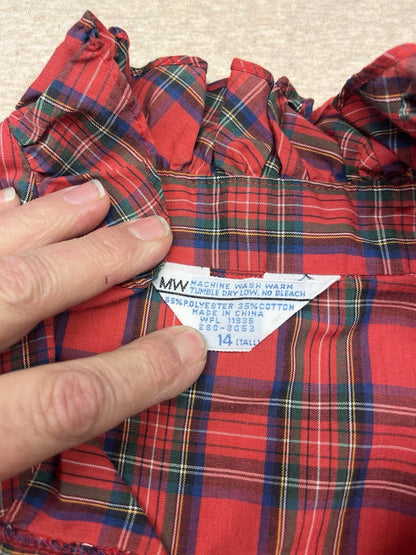 1970s, 80s Women’s Red Plaid Western L Sleeve Cotton Ruffles Top