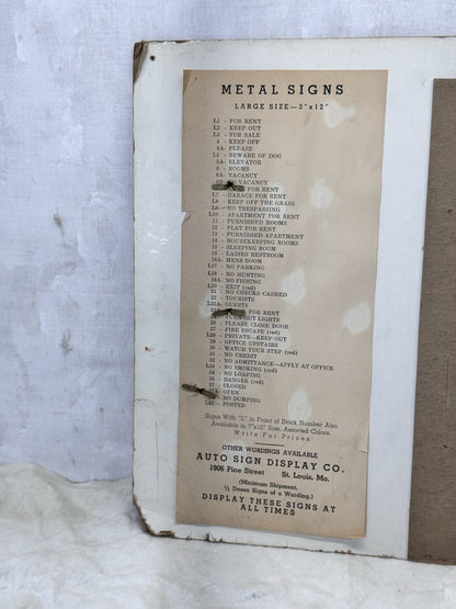 Salesman Metal Sign Display Cardboard Easel Back Vtg S-1781