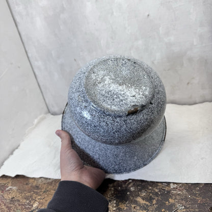 Grey White Enamel Spittoon Vintage