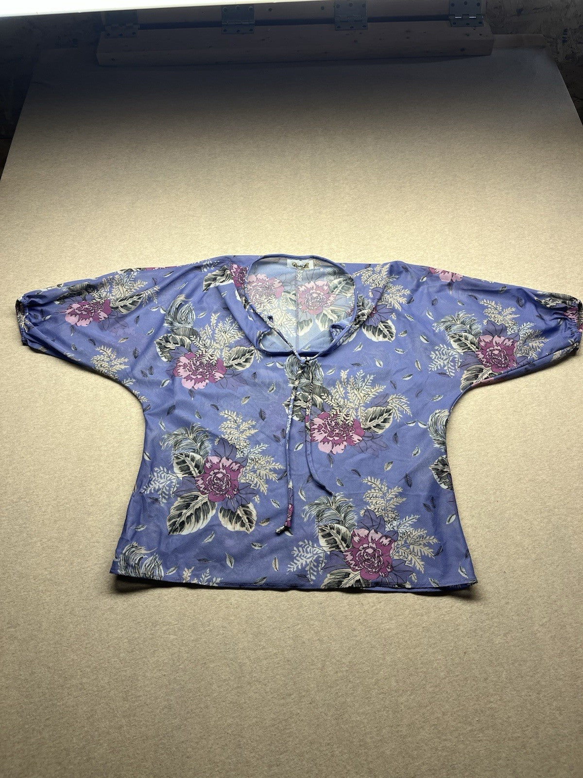 1950s,80s Women’s Purple Sheer Print S Sleeves