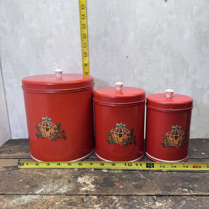 Red Nesting Kitchen Canister Set Of 3 Vintage
