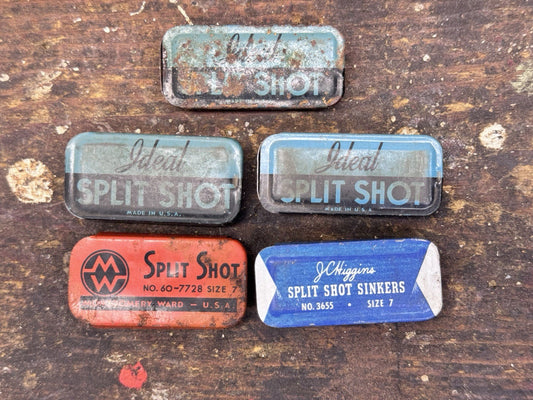 5 Vintage Split Shot Fishing Tins  Some W/contents #1002