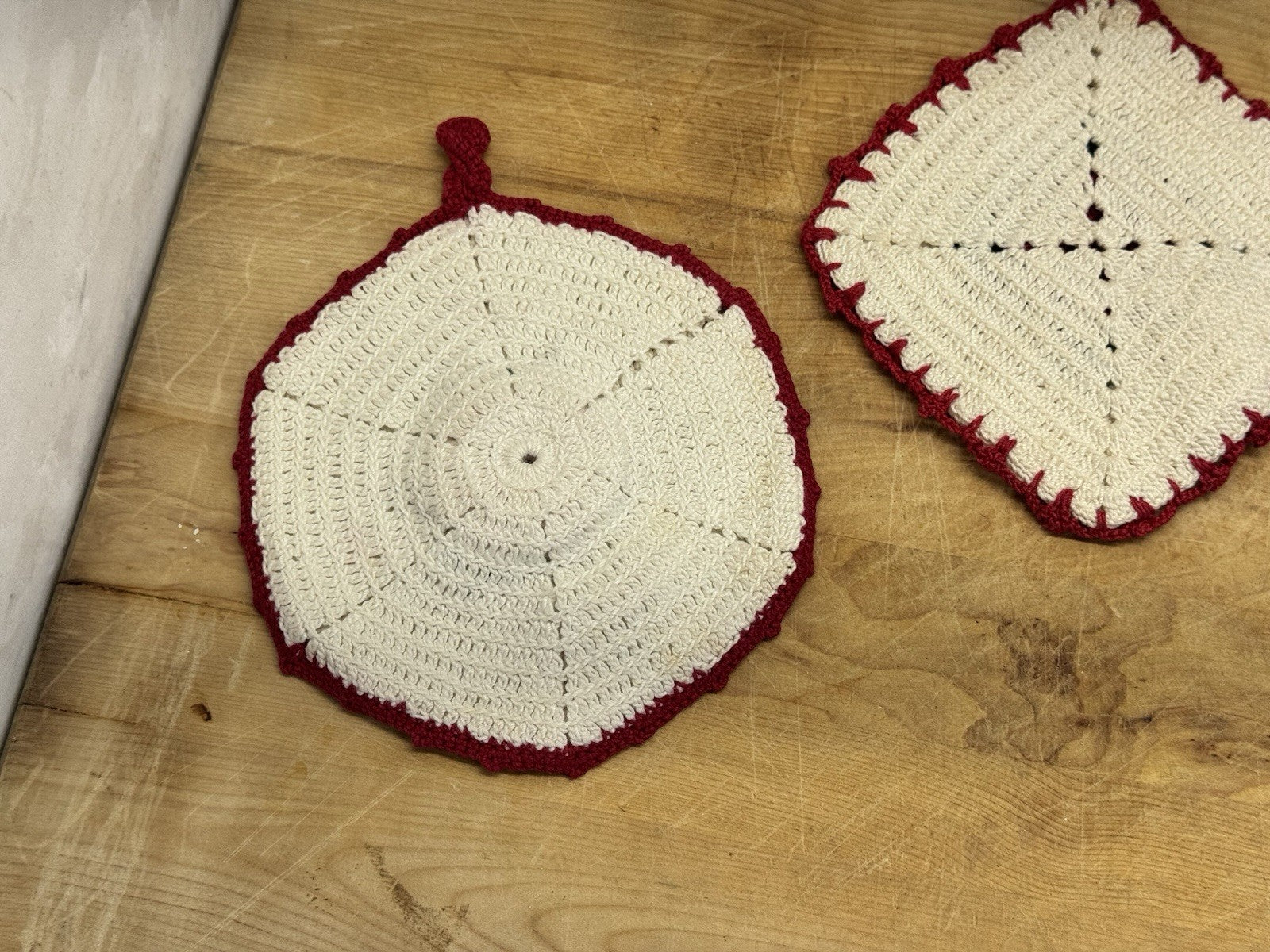 Handmade Crocheted 3 Potholders Vtg #1380