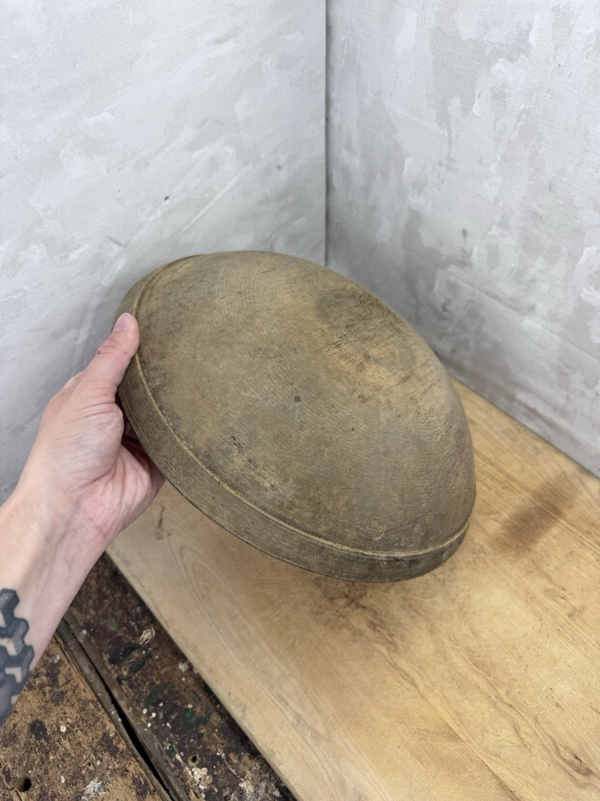Antique Early Wooden Dough Bowl #S-1532