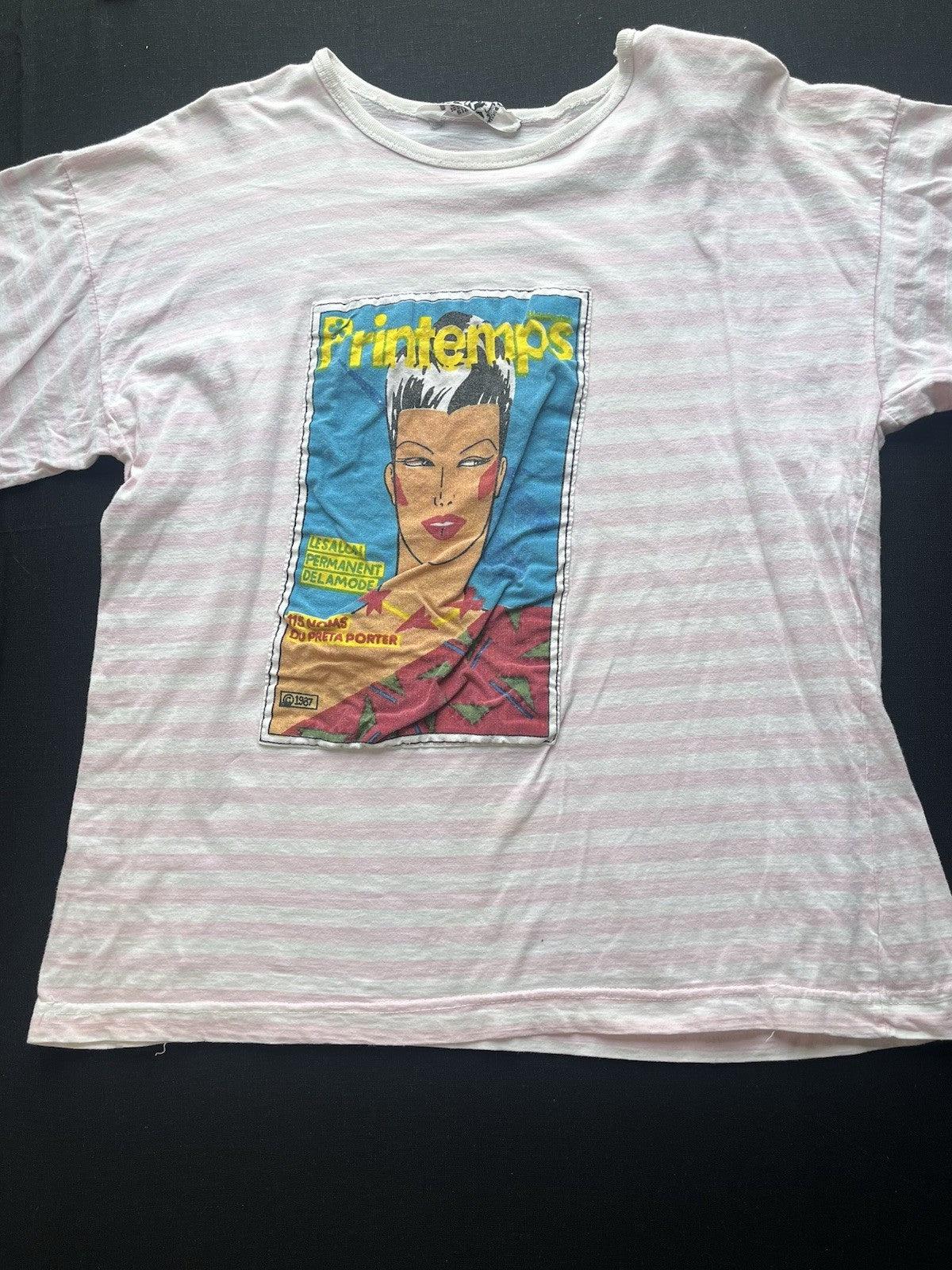 1980s Pink Striped Premtemps Tshirt