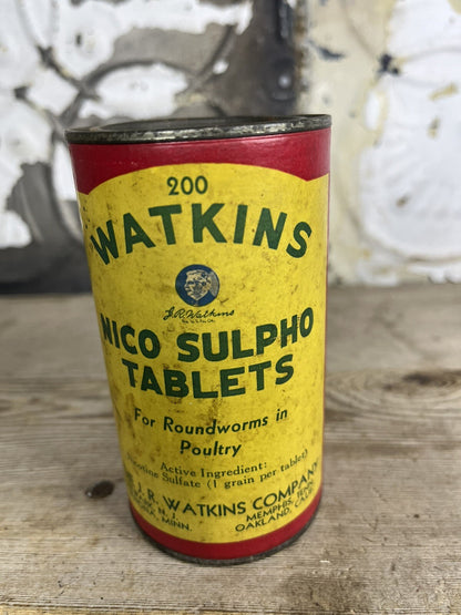 Vintage Collectible Watkins Composite Tin 4 1/2”h, 2 1/2” W