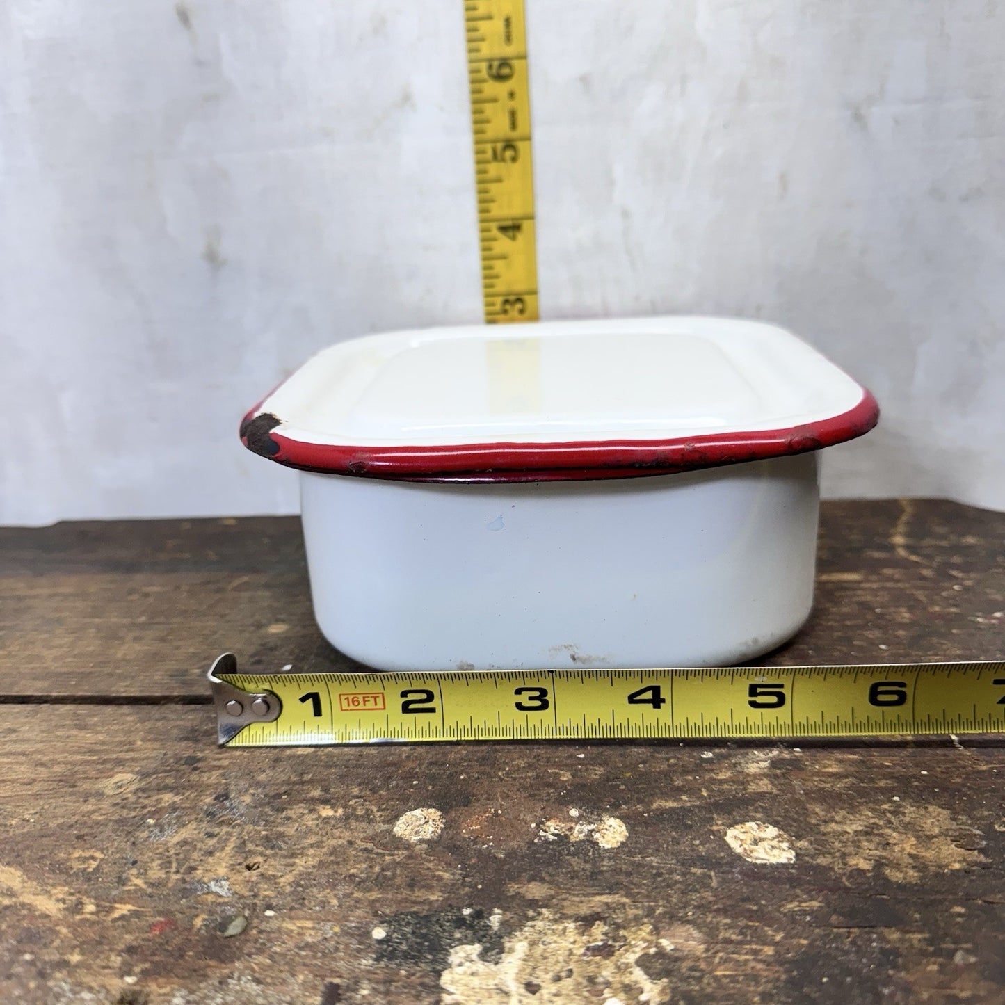 Red And White Enamelware Butter Fridge Dish Vintage