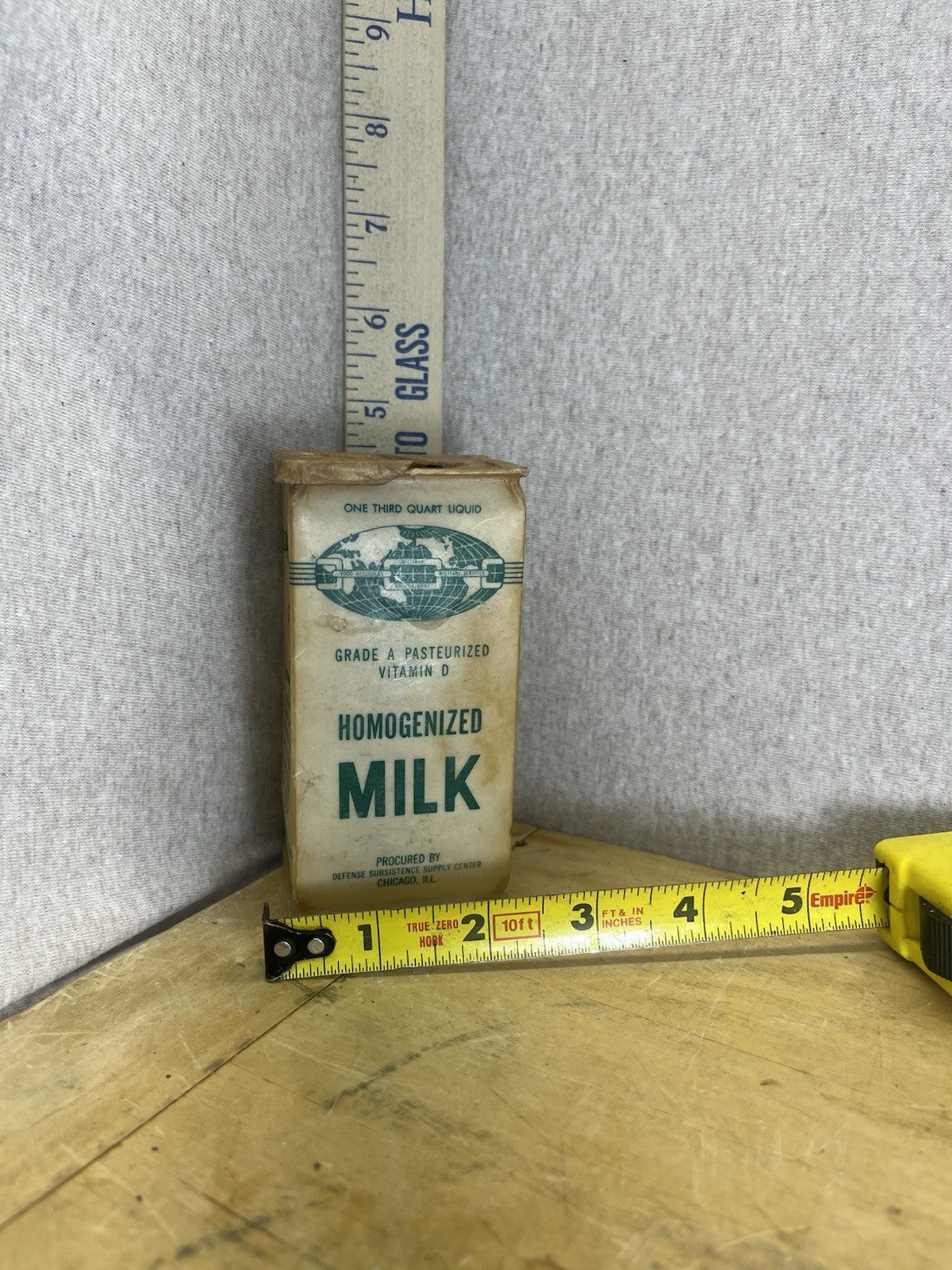 Vintage Waxed Cardboard Homogenized Milk Carton 1/3 Quart